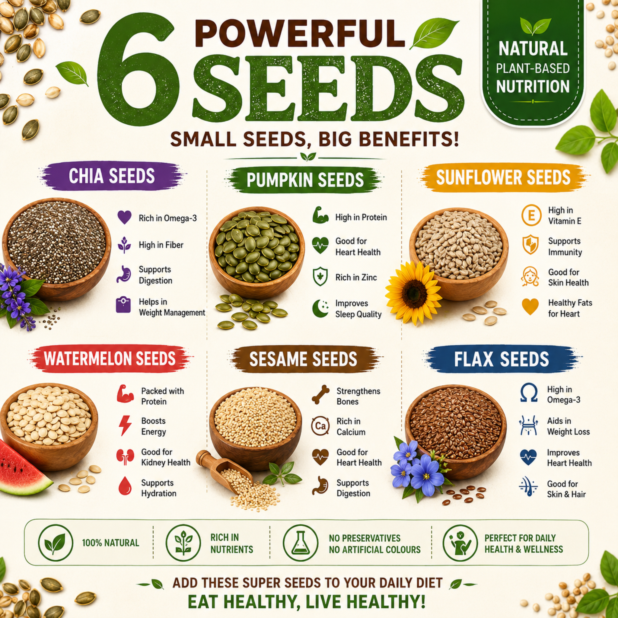 Six powerful seeds benefits infographic