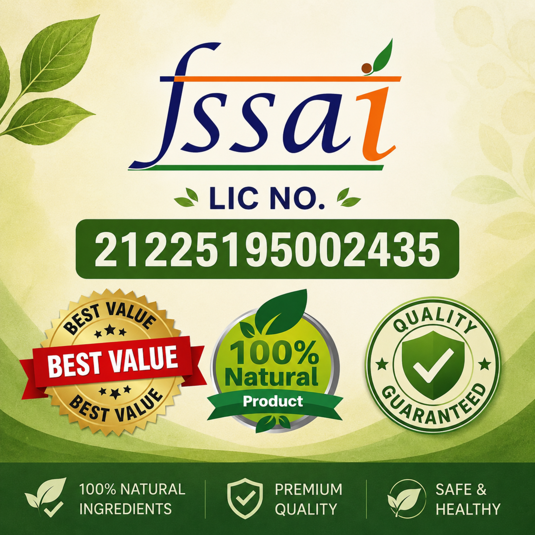 FSSAI license and Nutri Bhumix quality badges